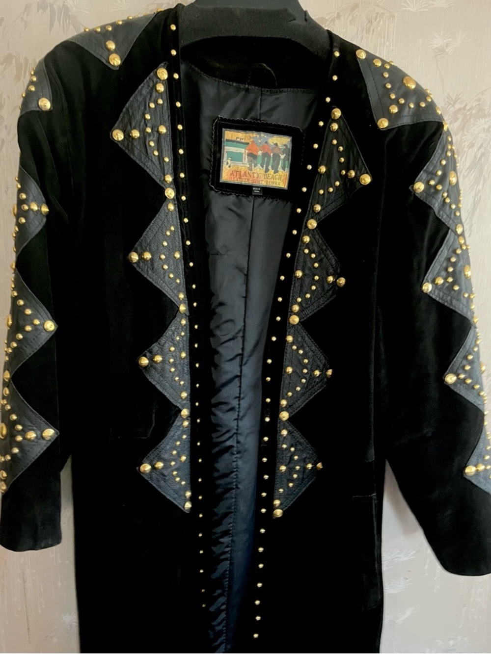 Black Suede Maxi Dress Coat with Gold Stud Detailing